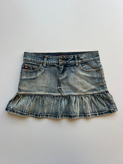 00s denim pleated mini skirt- size S