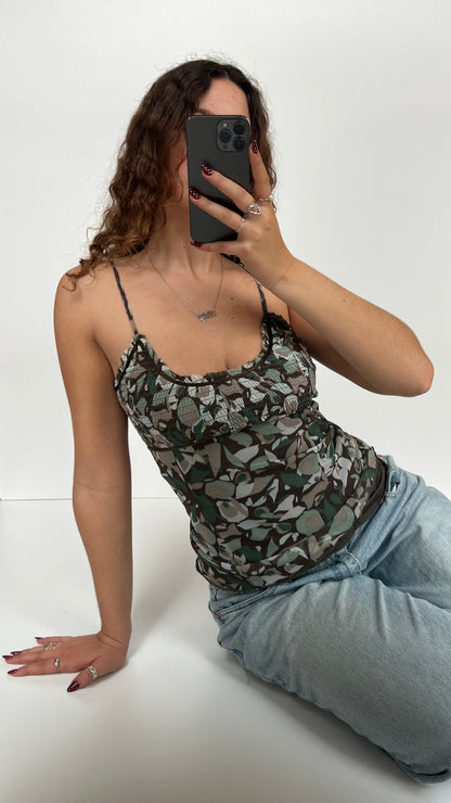 00s green brown mesh cami- size M