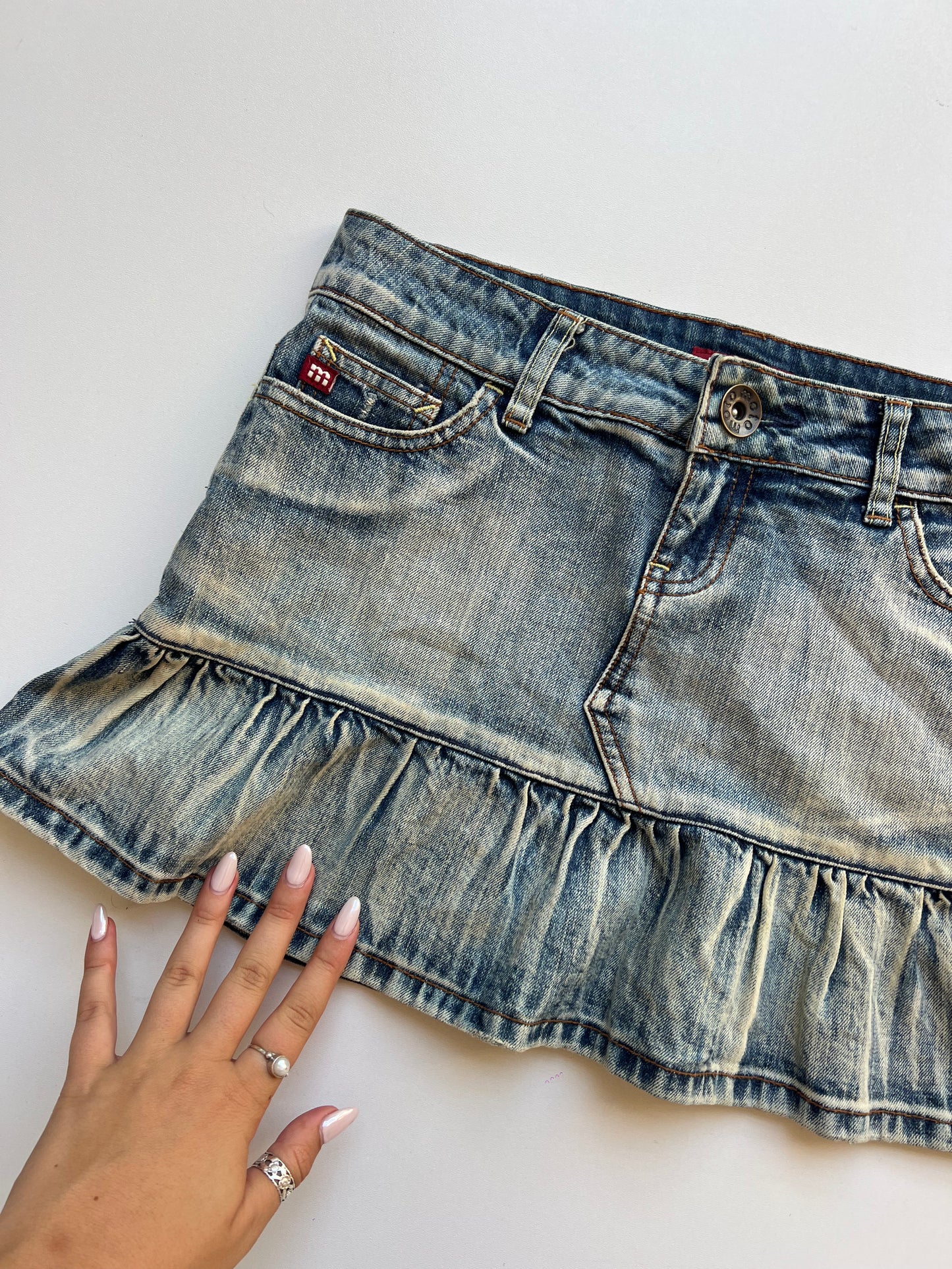 00s denim pleated mini skirt- size S