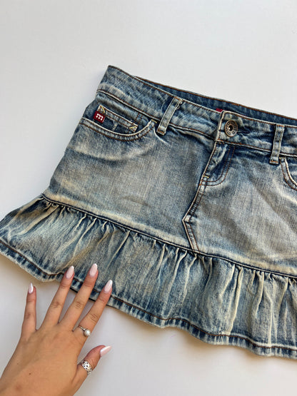 00s denim pleated mini skirt- size S