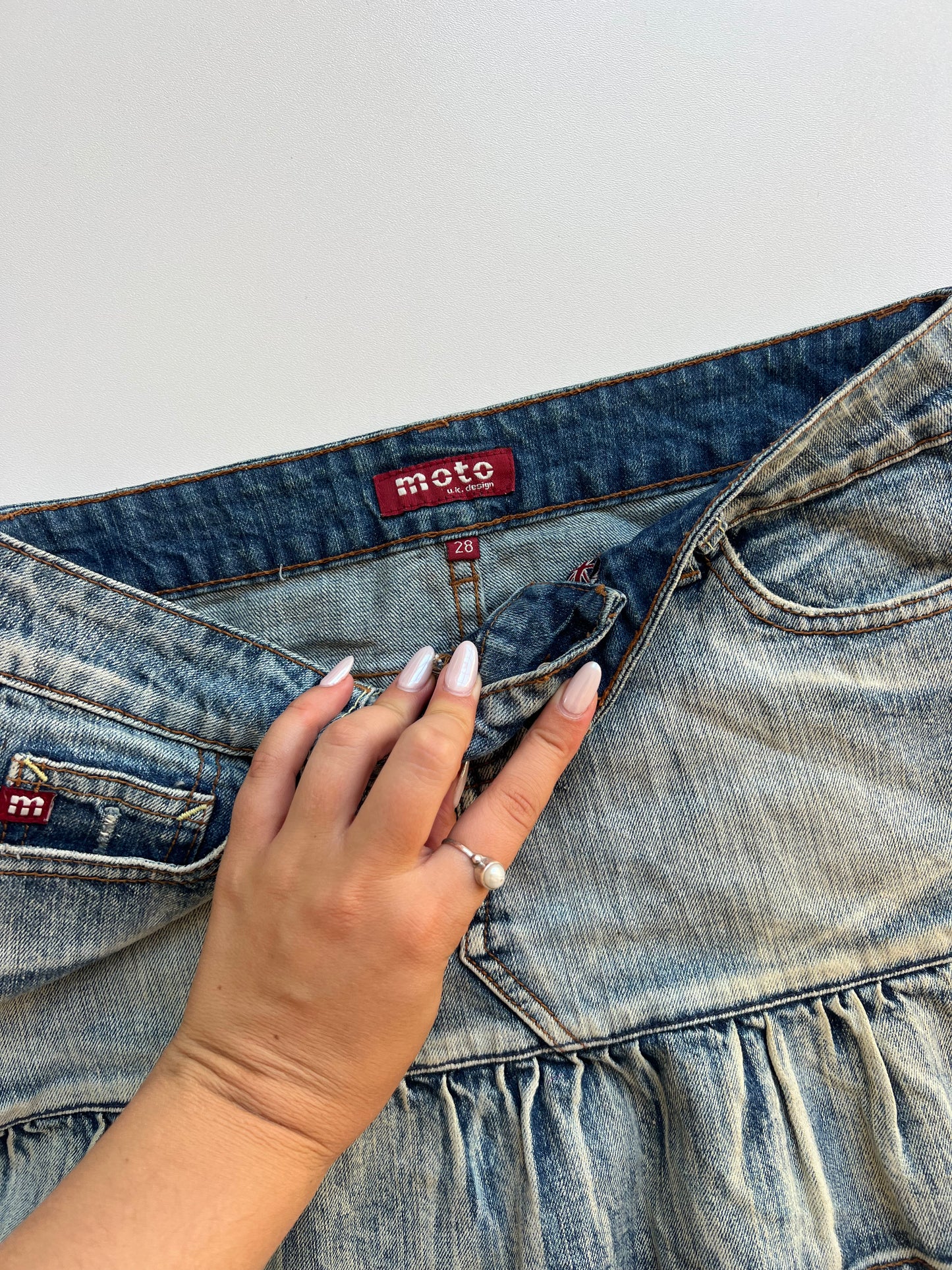 00s denim pleated mini skirt- size S