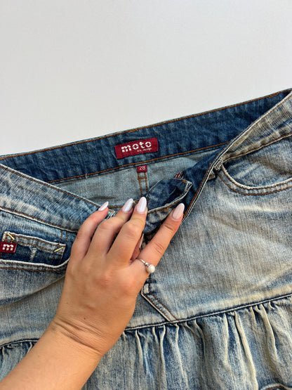 00s denim pleated mini skirt- size S