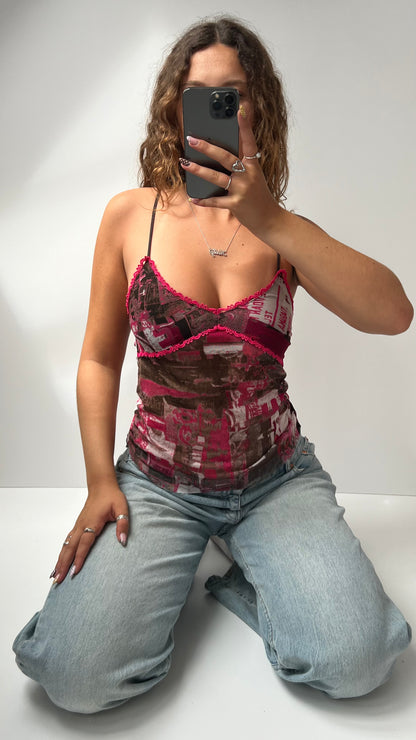 00s pink mesh graphic cami- size S