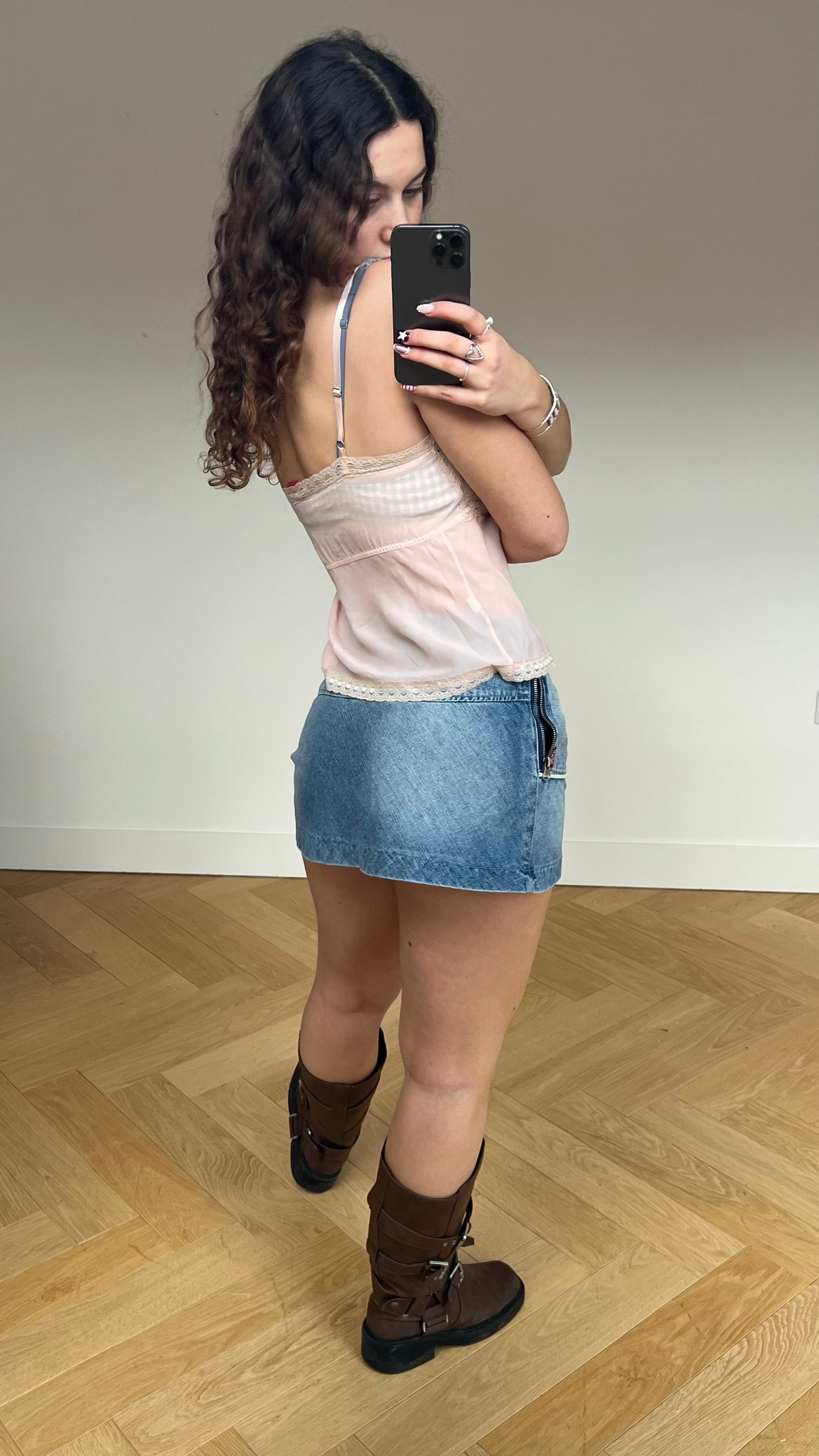 00s denim mini skirt- size M