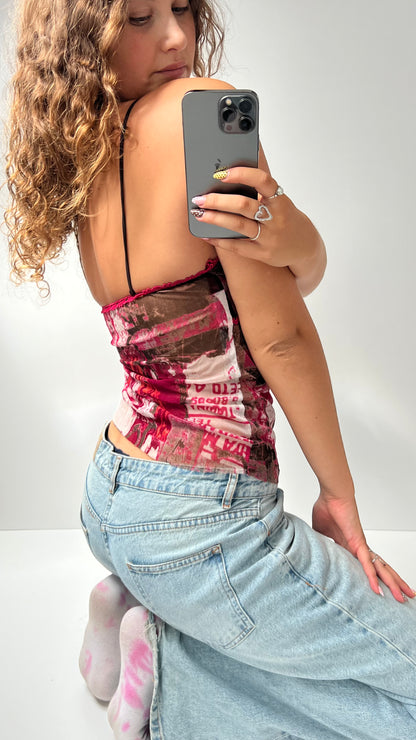 00s pink mesh graphic cami- size S