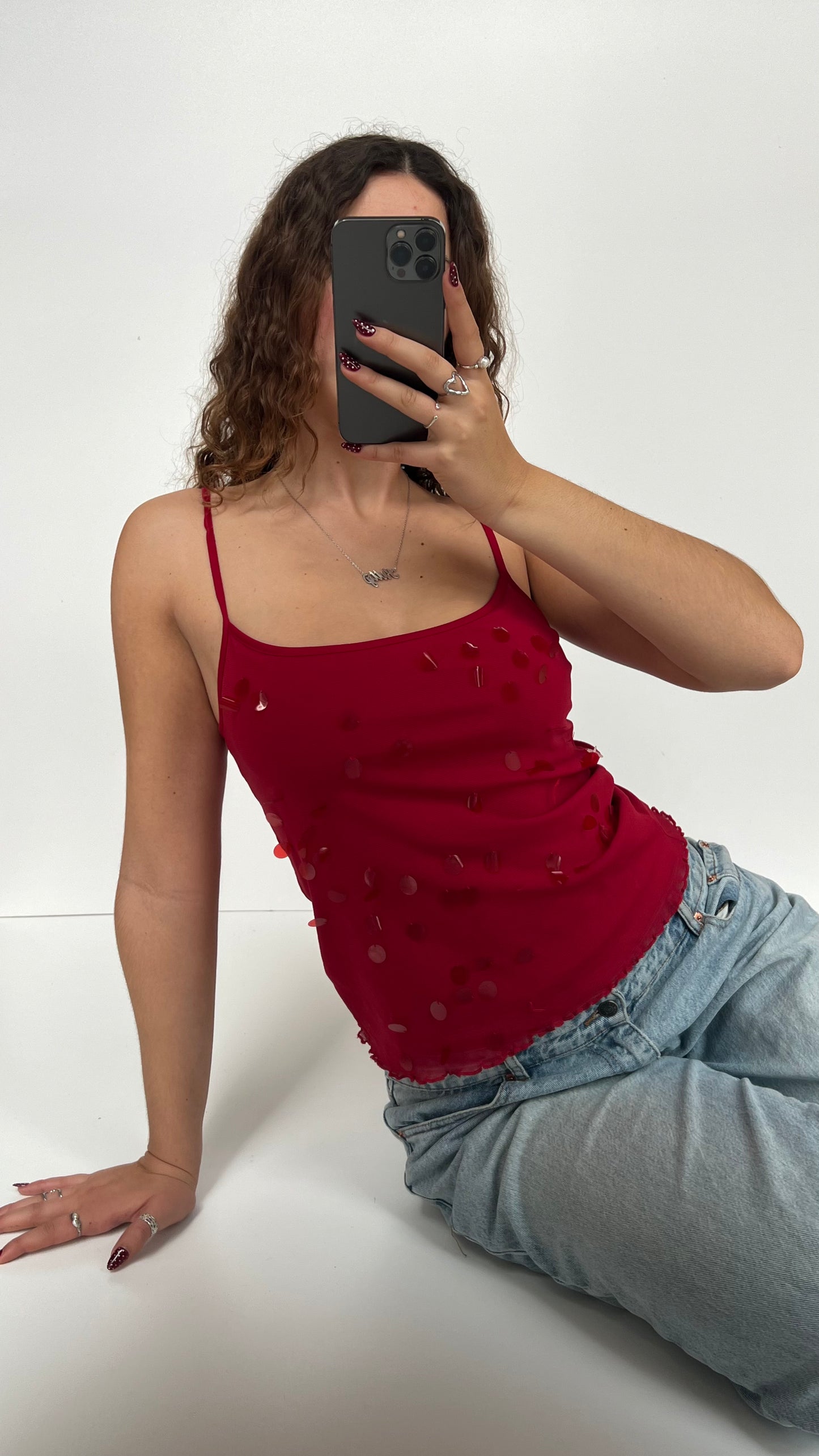 00s red sequin cami- size S