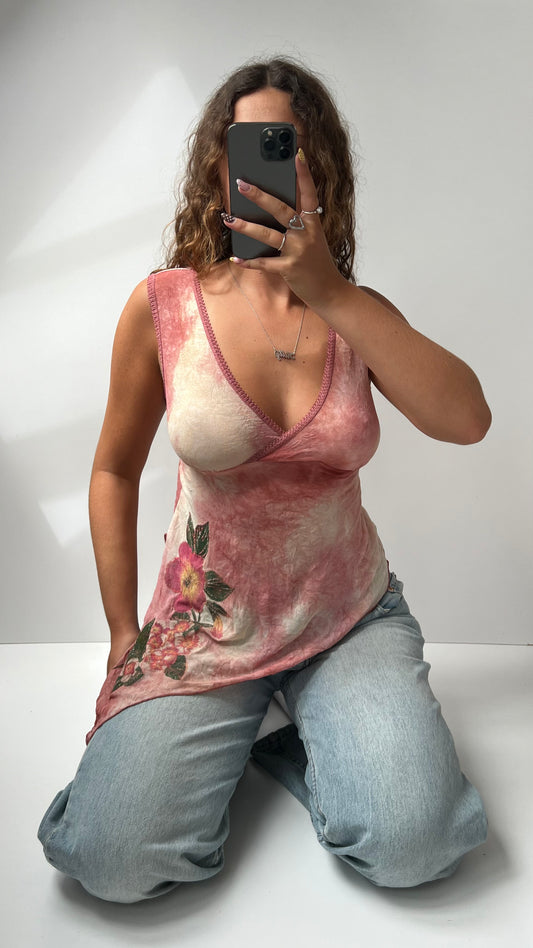 00s pink asymmetric mesh top- size M