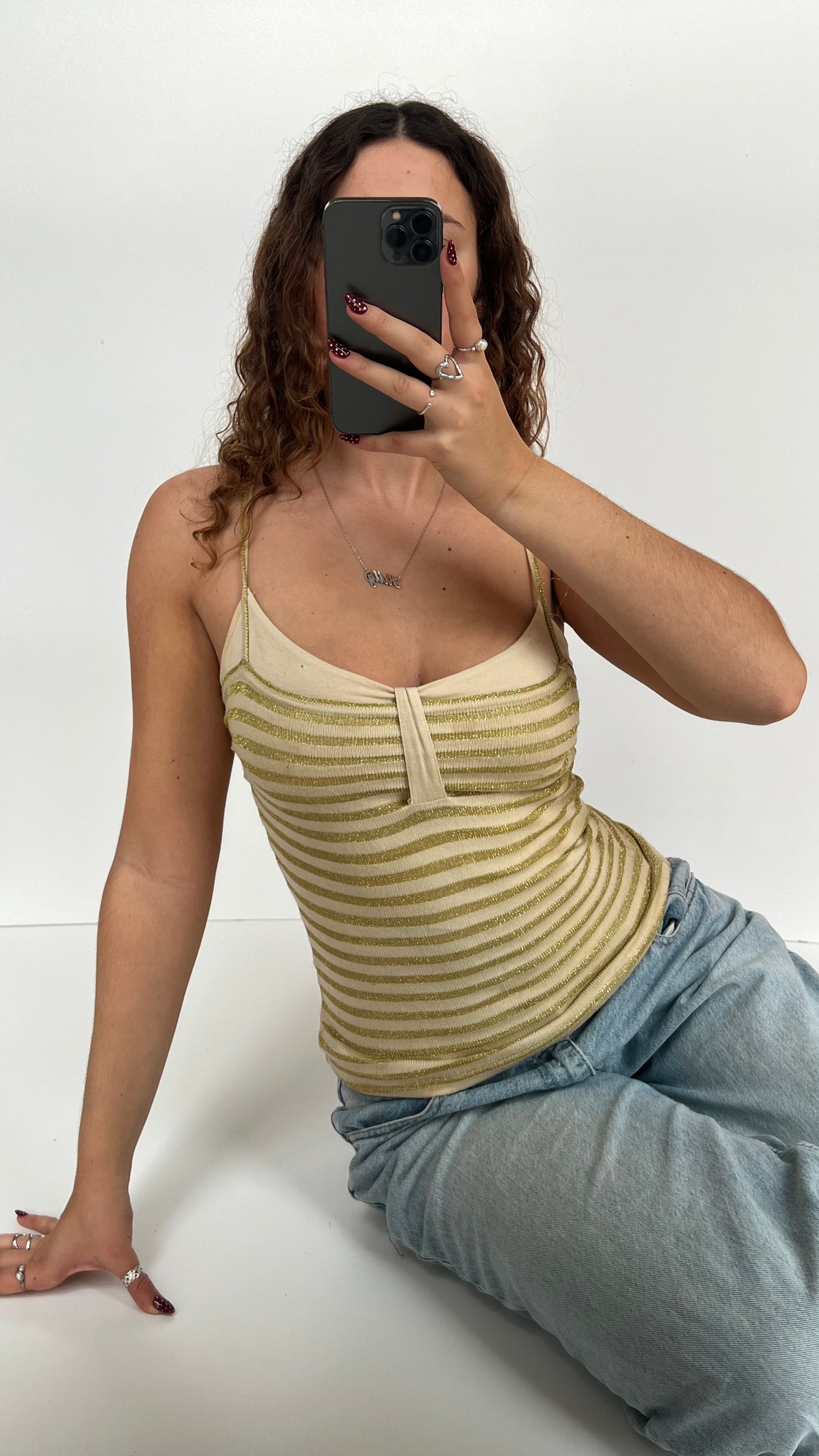 00s gold striped cami- size S