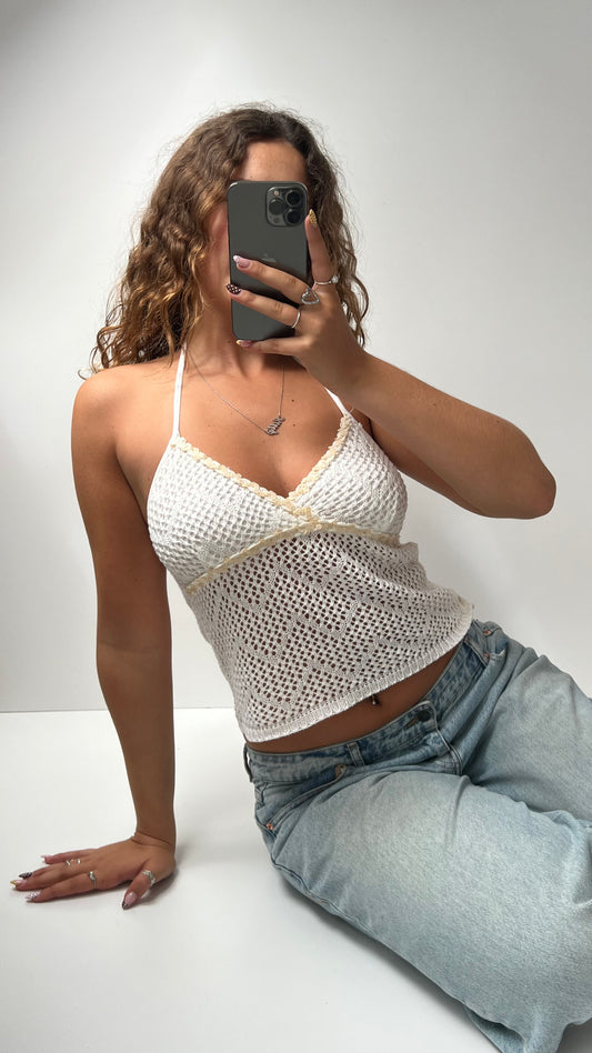 00s white crochet sequin cami- size S
