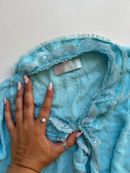 00s teal mesh sequin top- size XS