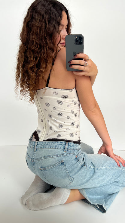 00s white brown lace corset- size M/L