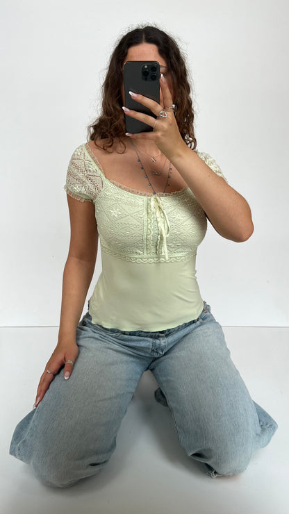 00s green lace top- size S