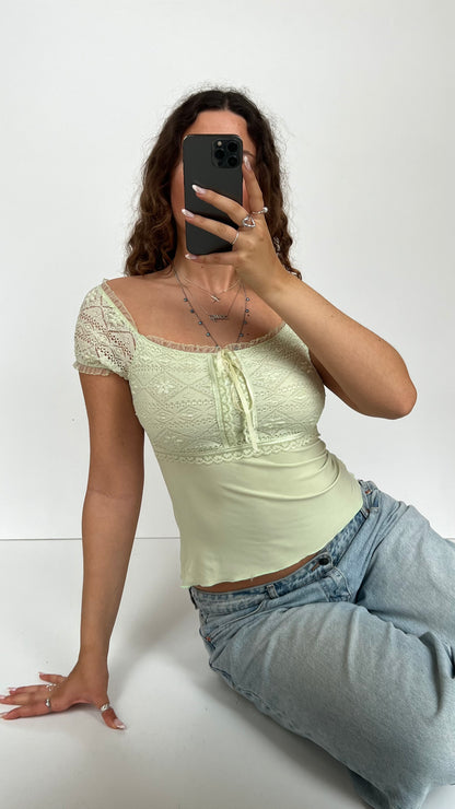 00s green lace top- size S