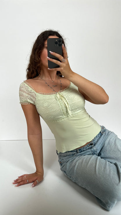 00s green lace top- size S