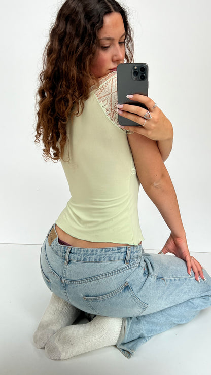 00s green lace top- size S