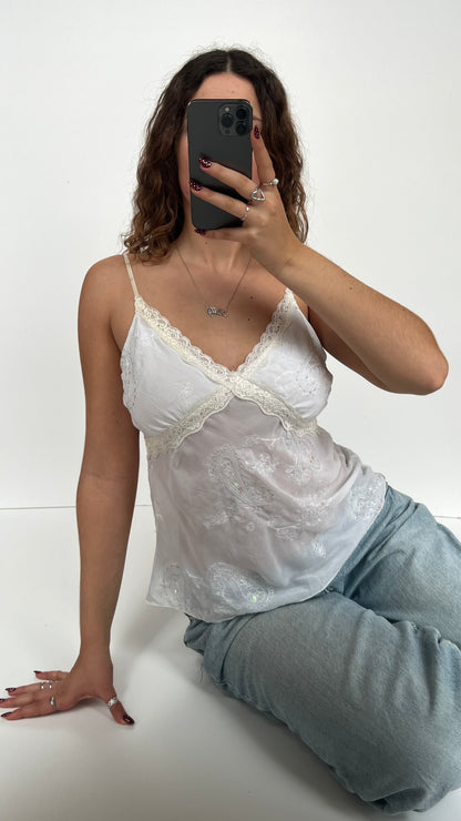 00s white lace sequin cami- size L