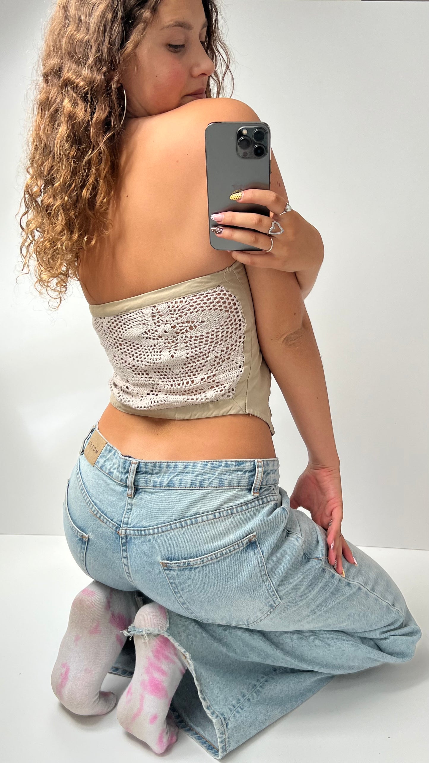 00s cream strapless crochet cami- size S