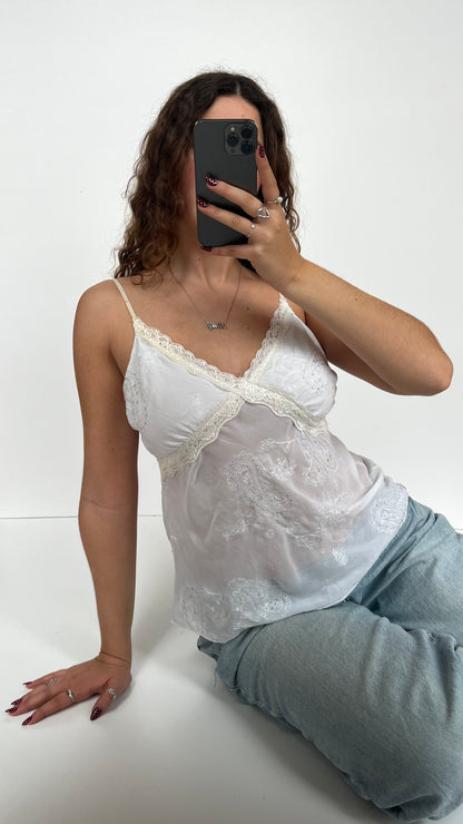 00s white lace sequin cami- size L