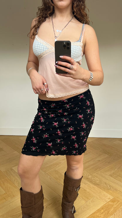 00s black mesh floral skirt- size S