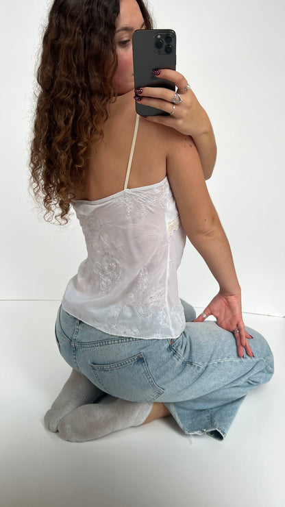 00s white lace sequin cami- size L