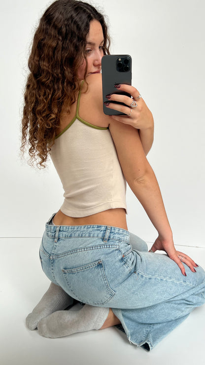 00s graphic beige tank top- size XS