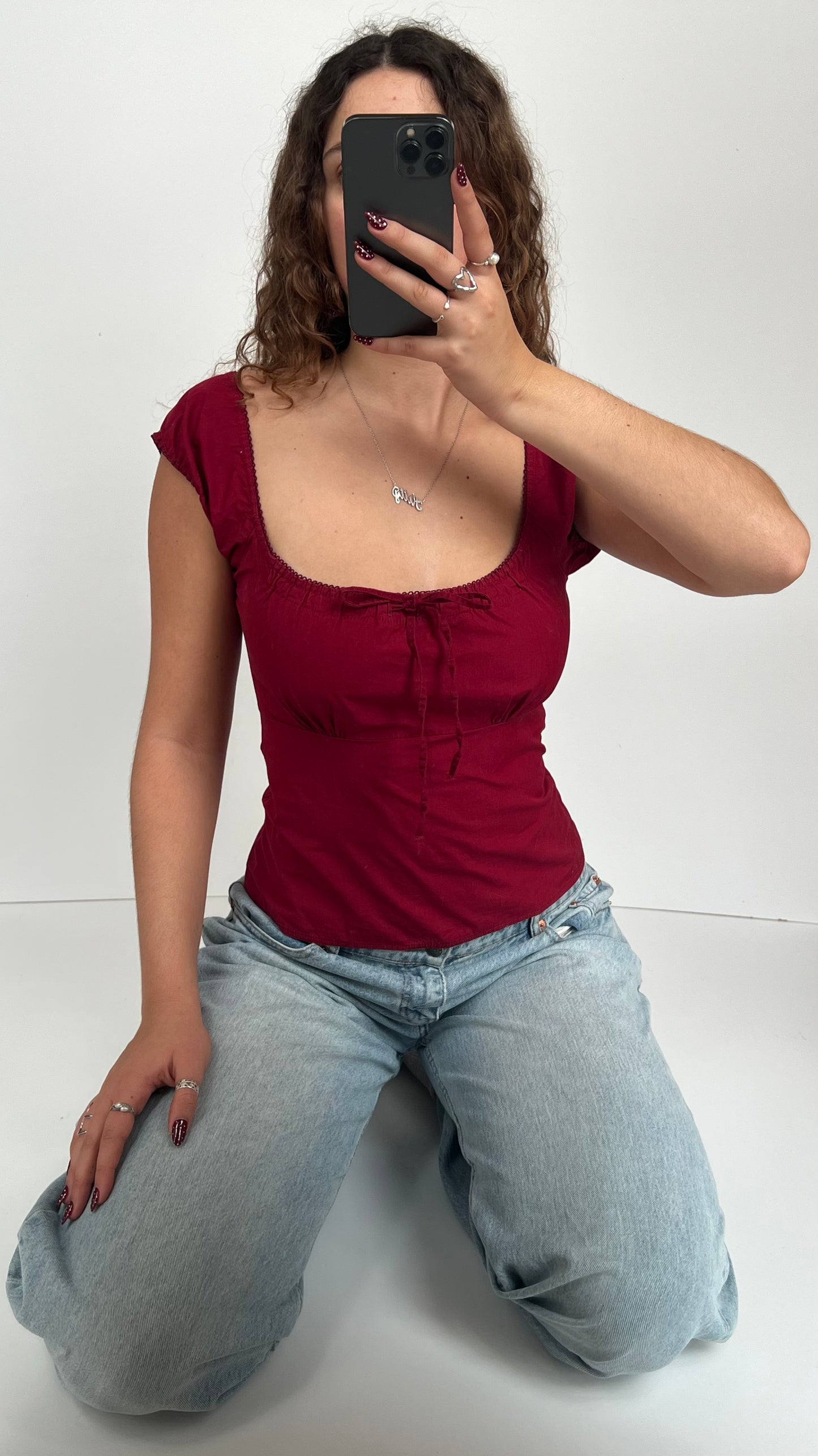 00s red milkmaid top- size S
