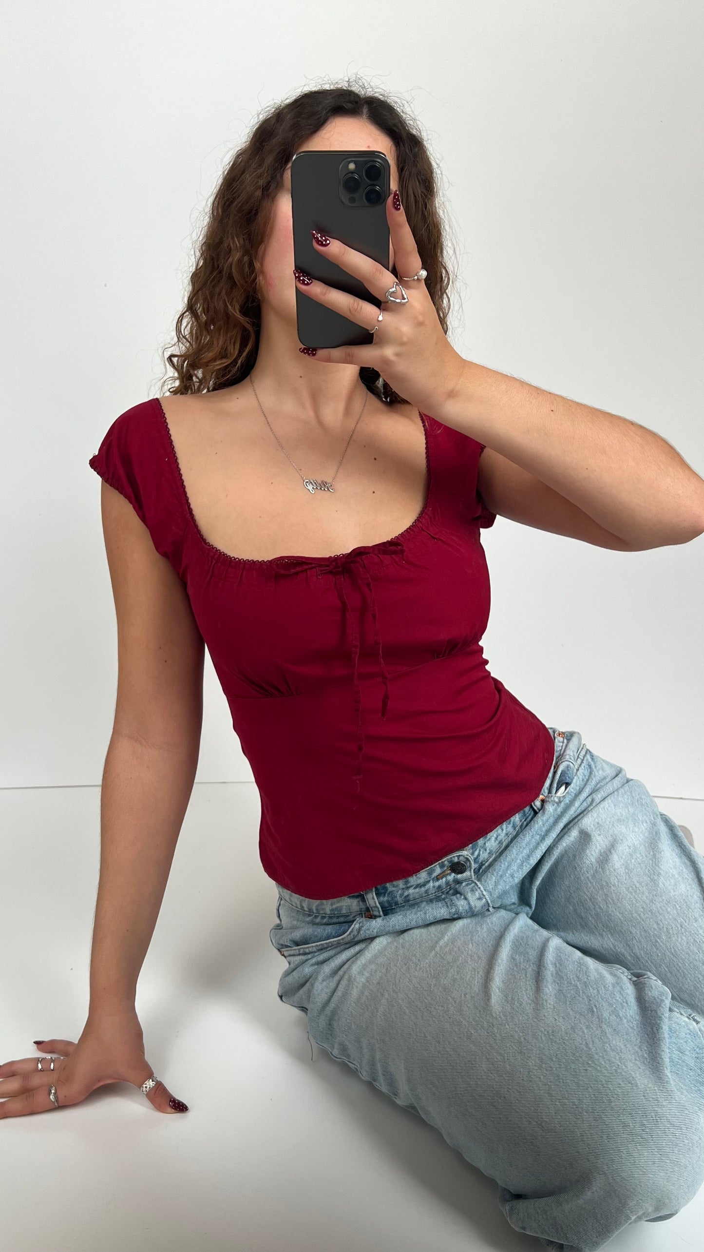 00s red milkmaid top- size S