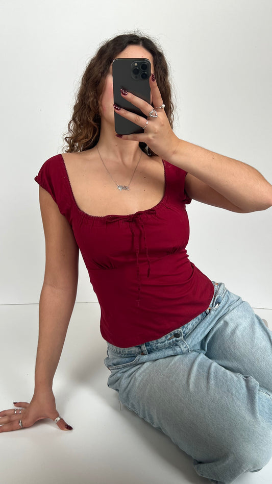 00s red milkmaid top- size S