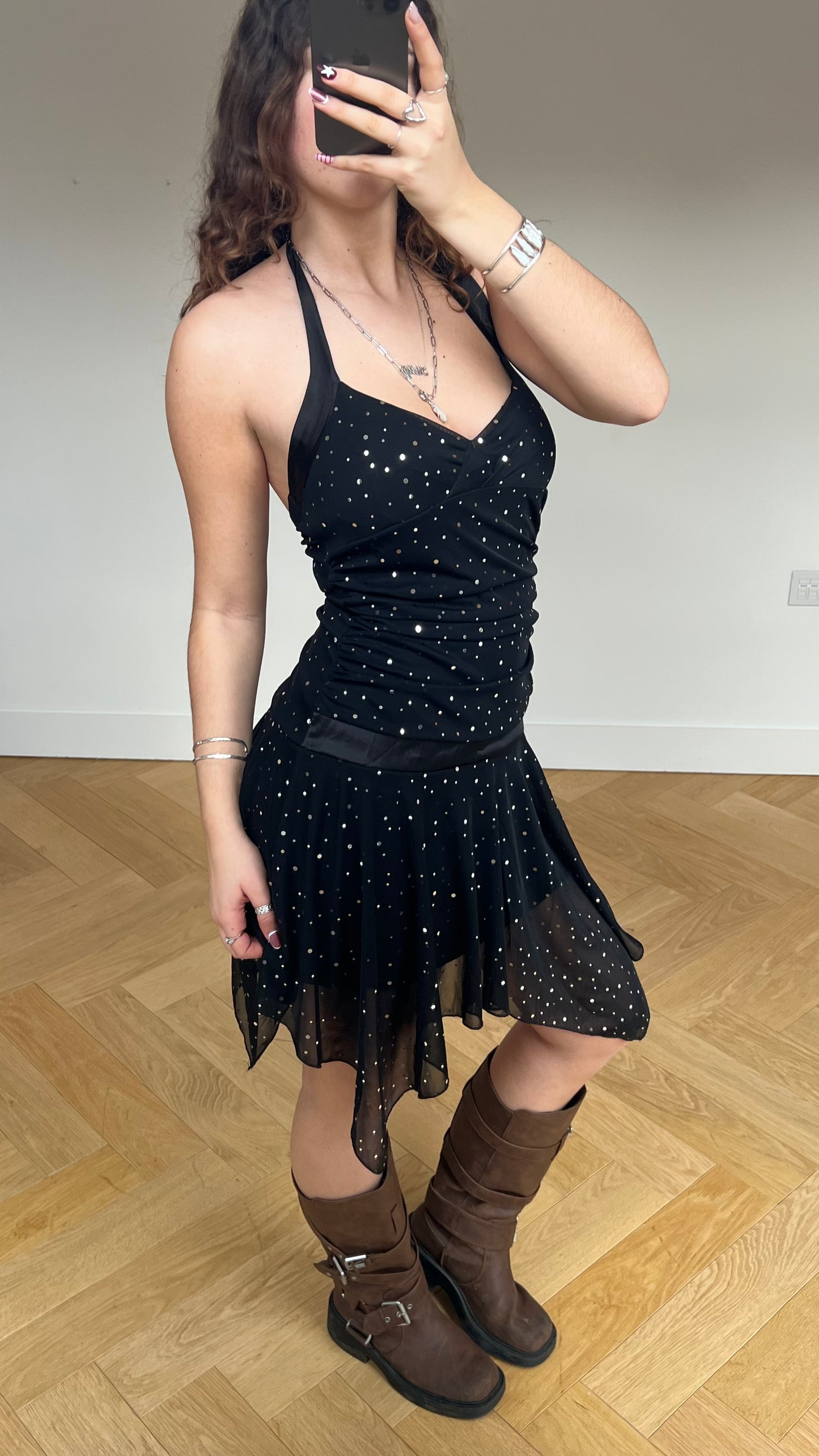 00s black glitter midi dress- size M
