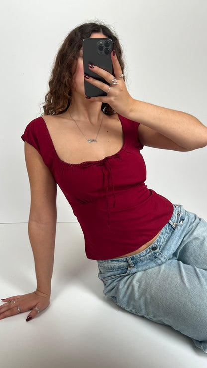 00s red milkmaid top- size S