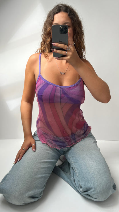 00s purple mesh swirl cami- size M/L