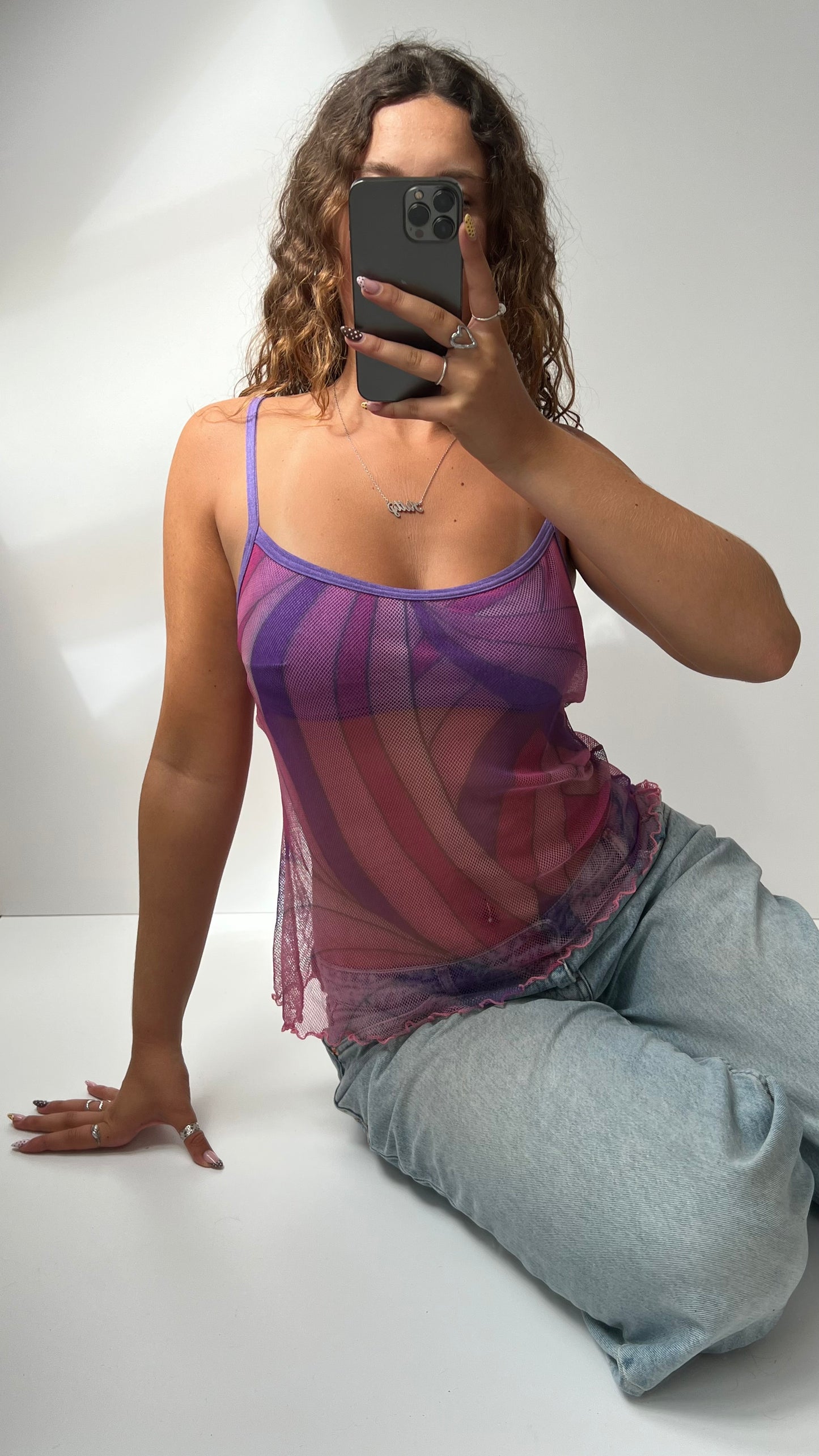 00s purple mesh swirl cami- size M/L
