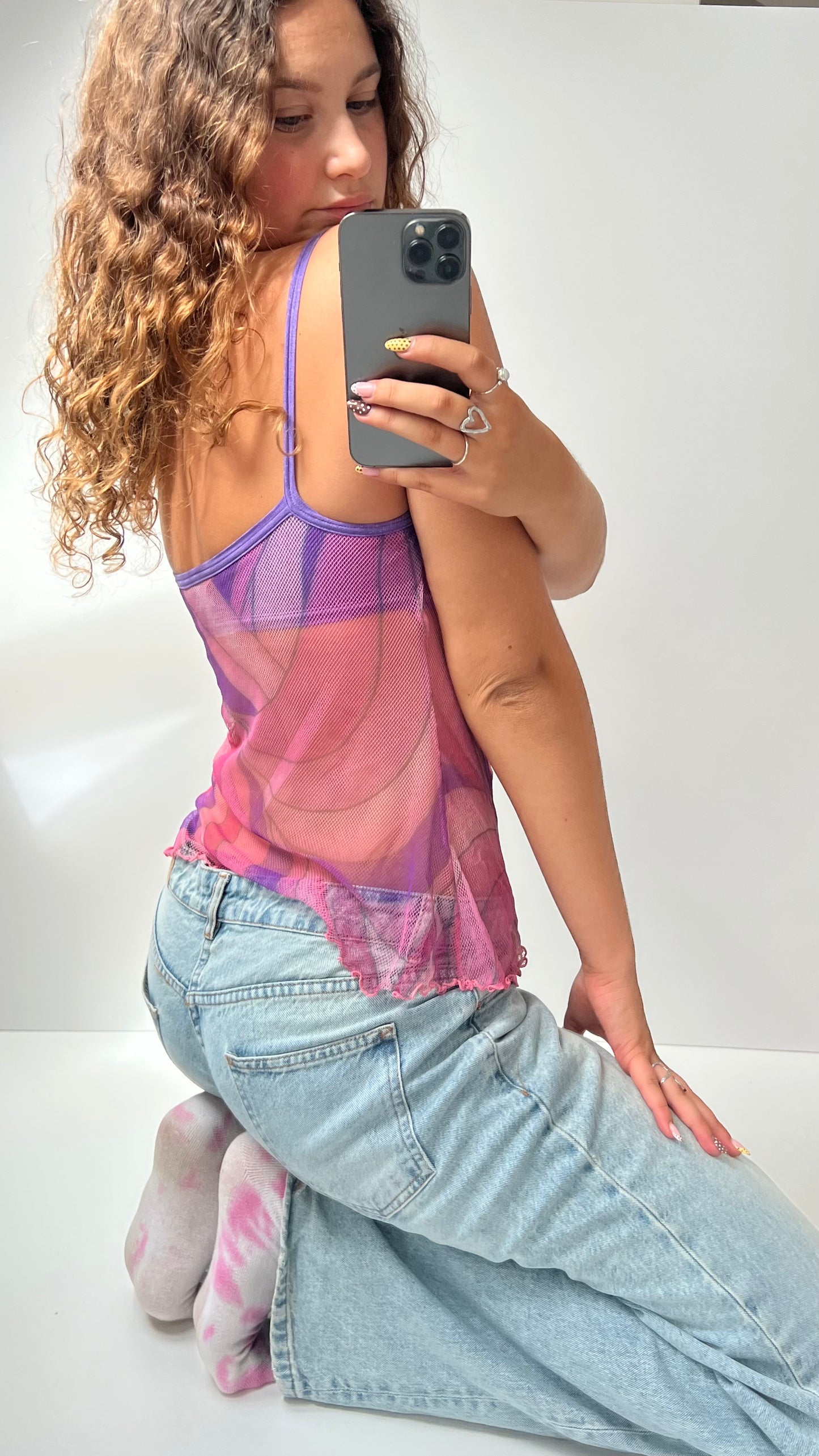 00s purple mesh swirl cami- size M/L