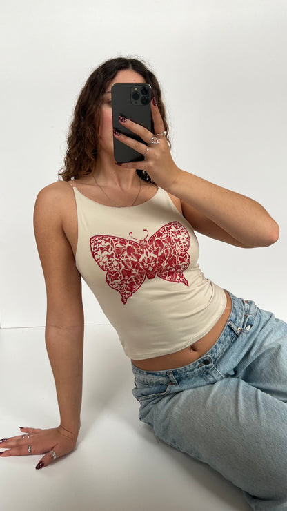00s beige red butterfly cami- size S