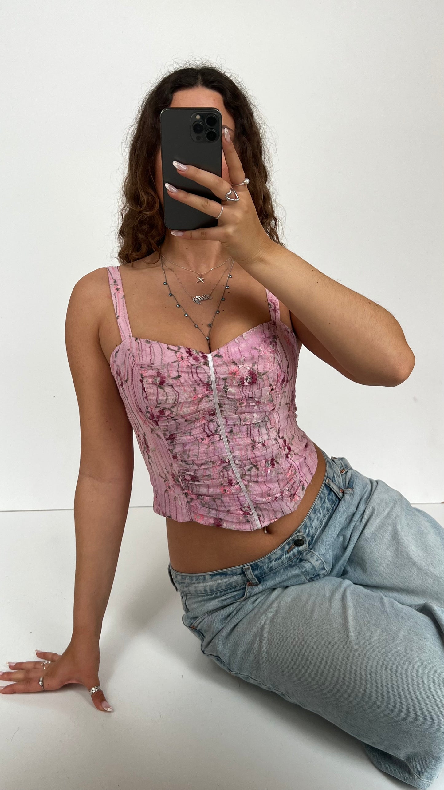 00s pink floral corset cami- size S