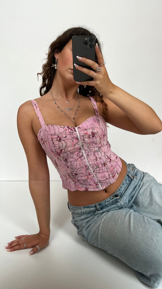 00s pink floral corset cami- size S