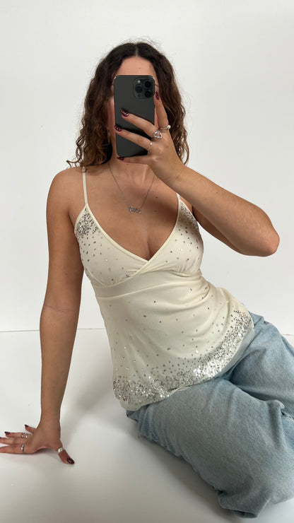 00s cream mesh sequin cami- size M