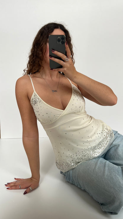 00s cream mesh sequin cami- size M