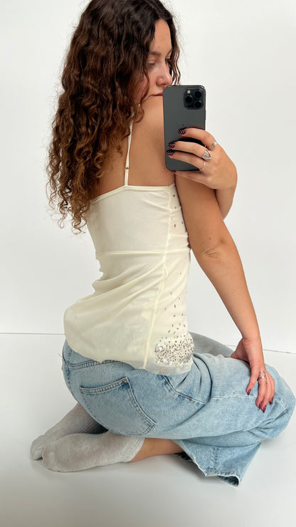 00s cream mesh sequin cami- size M