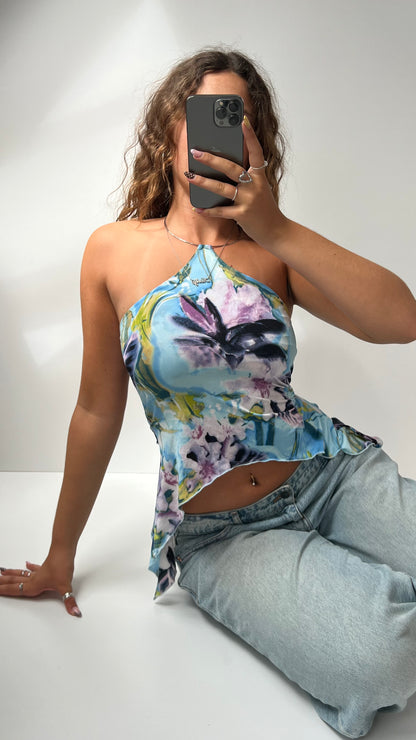 00s blue floral halter cami- size S