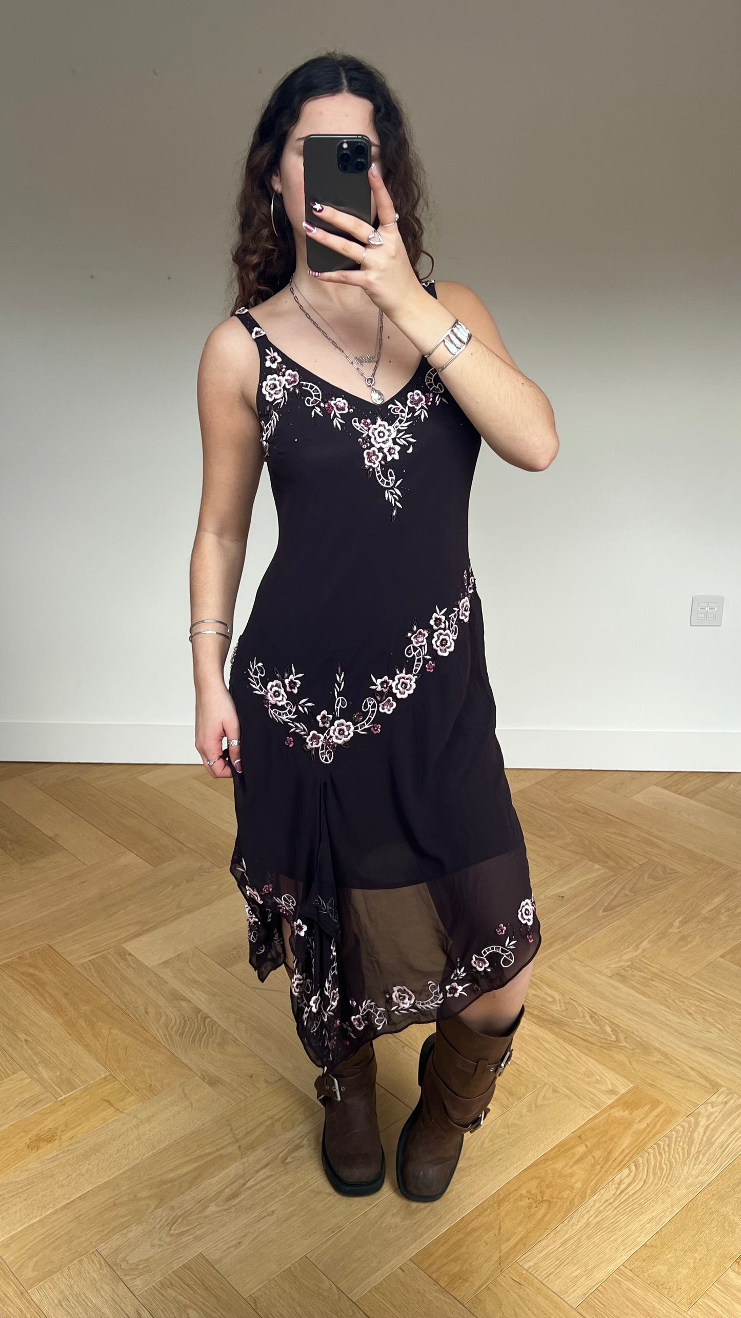 00s brown sequin midi dress- size L