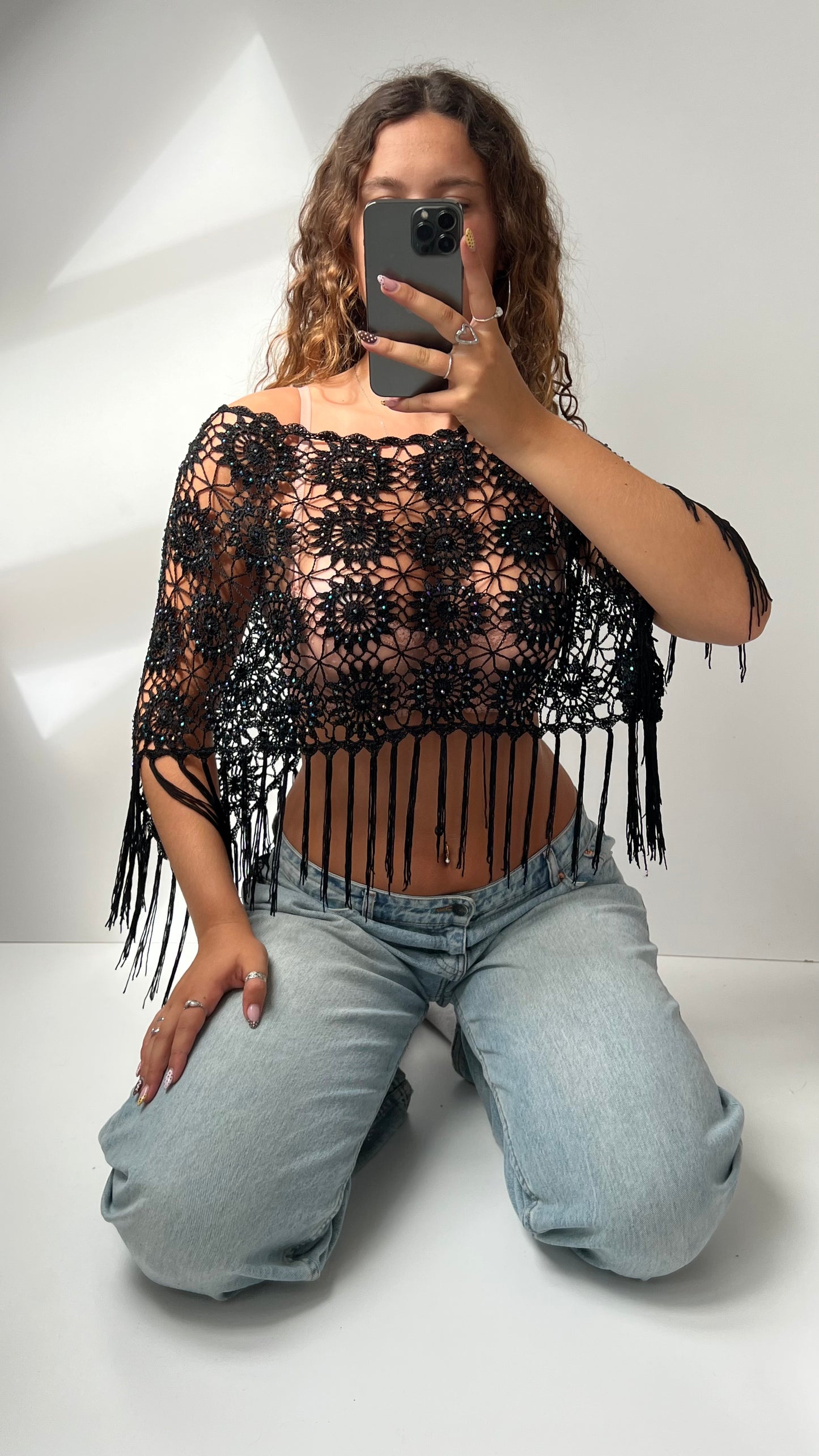 00s black beaded shrug- one size