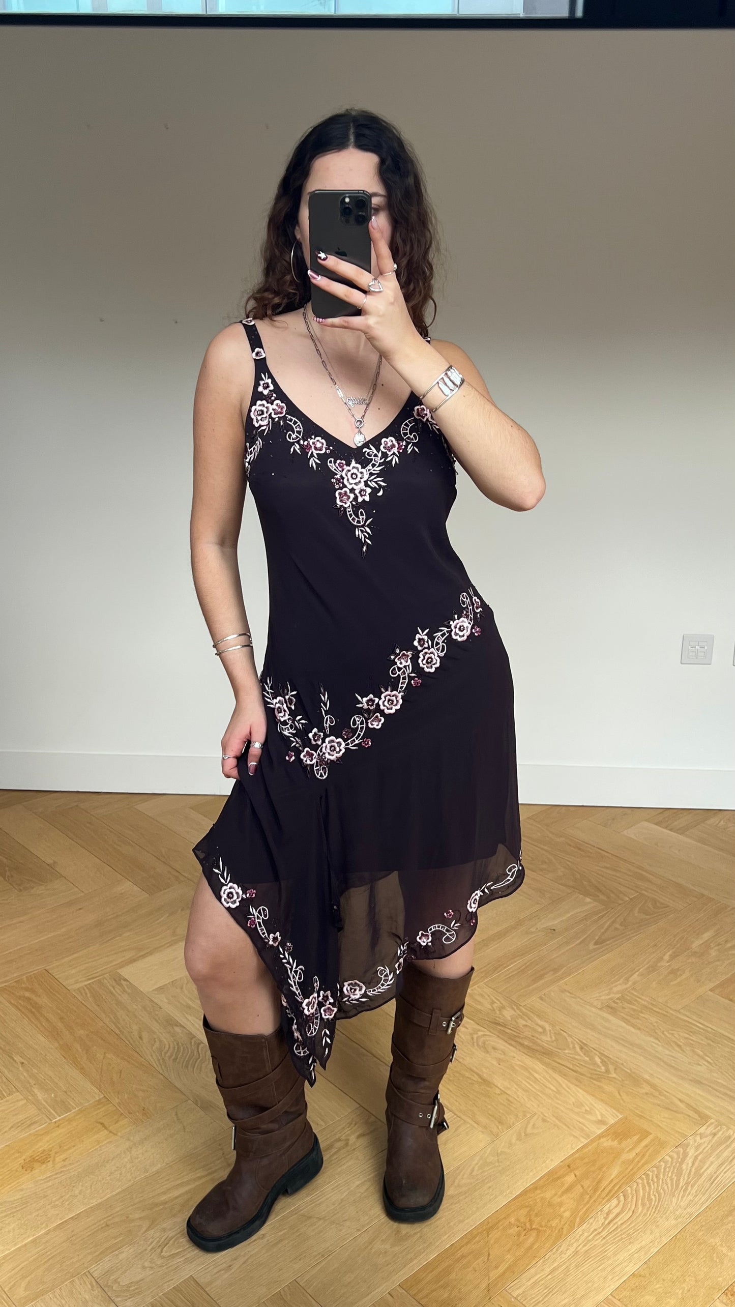 00s brown sequin midi dress- size L