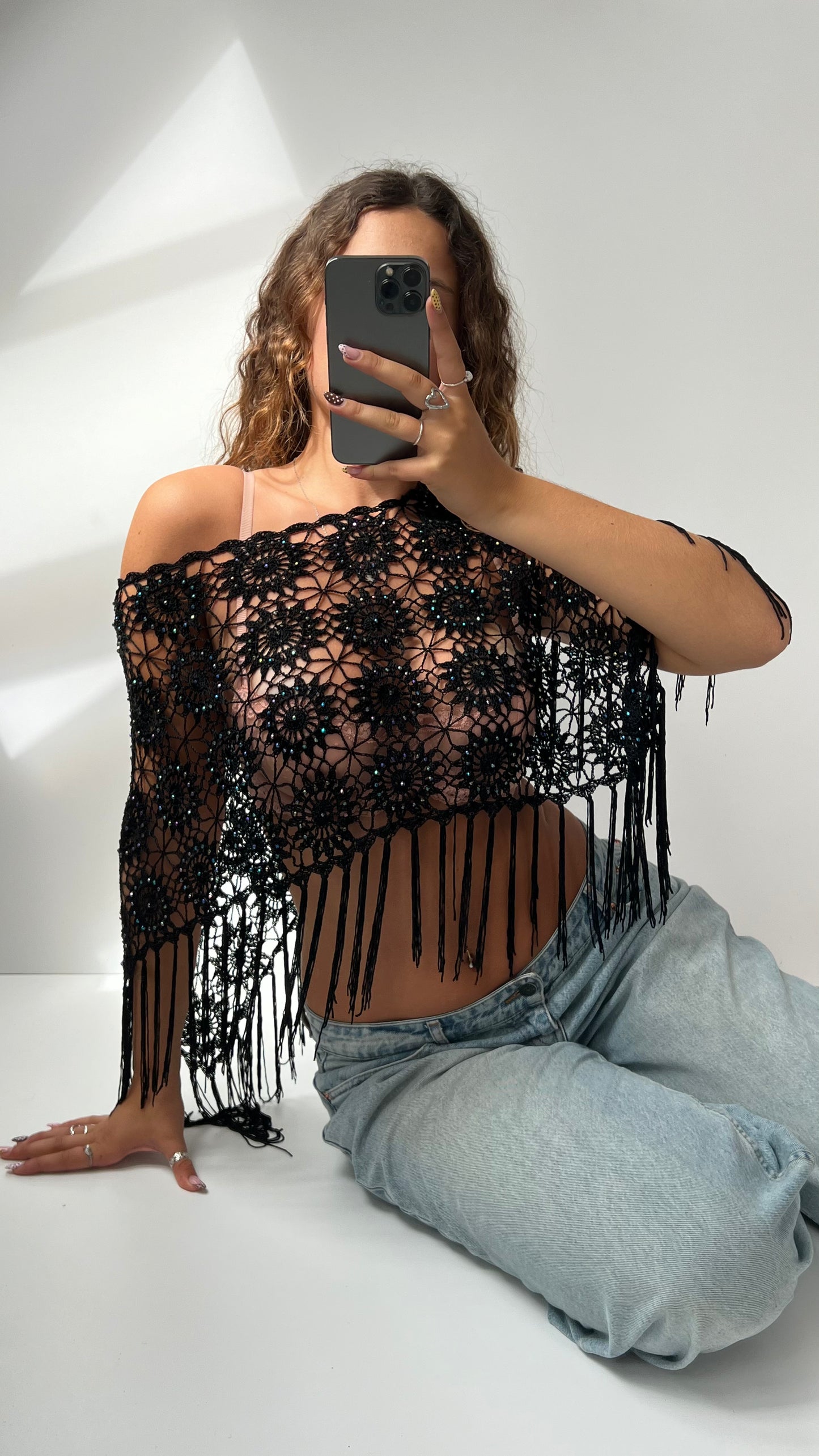 00s black beaded shrug- one size