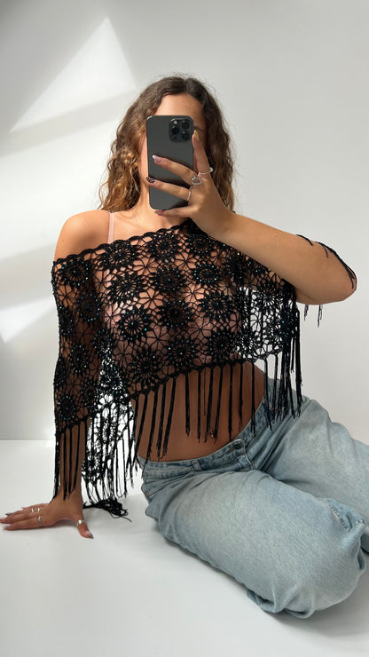 00s black beaded shrug- one size
