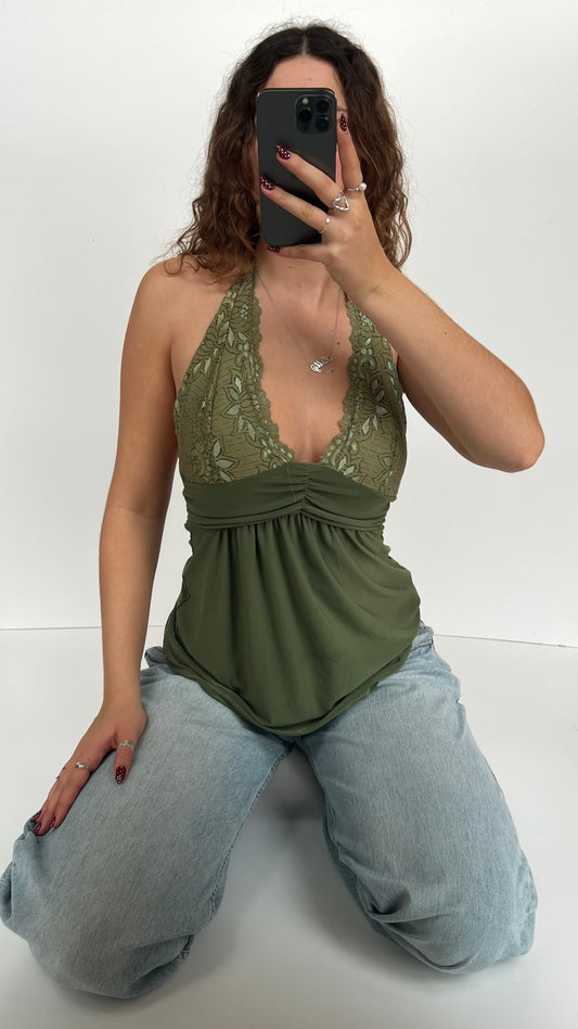 00s green lace halter cami- size S
