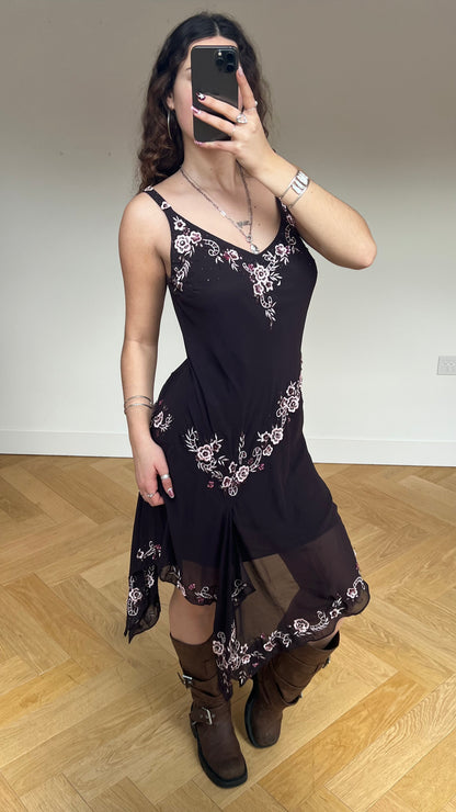 00s brown sequin midi dress- size L