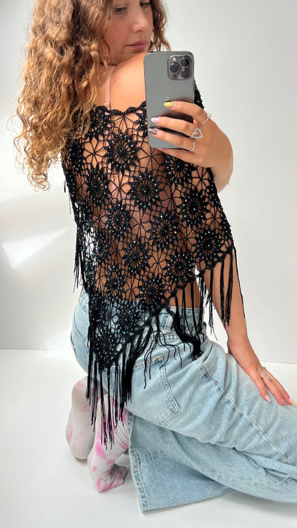 00s black beaded shrug- one size