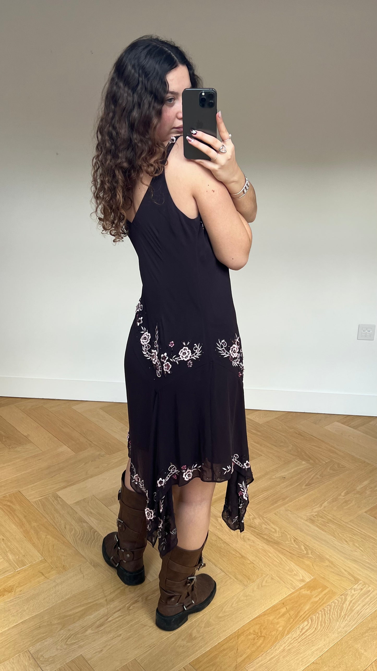 00s brown sequin midi dress- size L