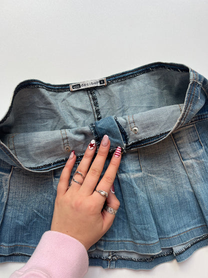 00s denim pleated mini skirt- size S